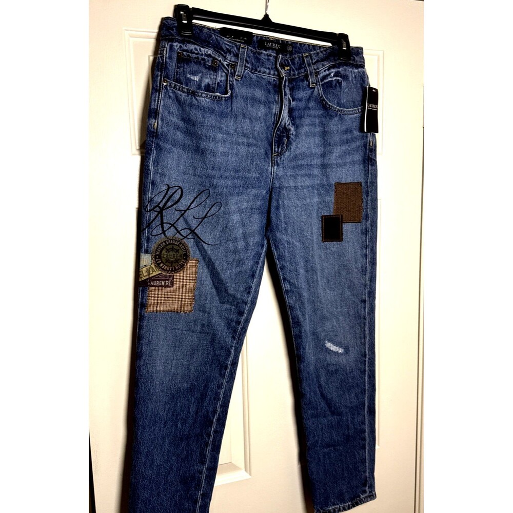 Lauren Ralph Lauren Women's Size 6 Patchwork Boyfriend Tapered Ankle Jeans